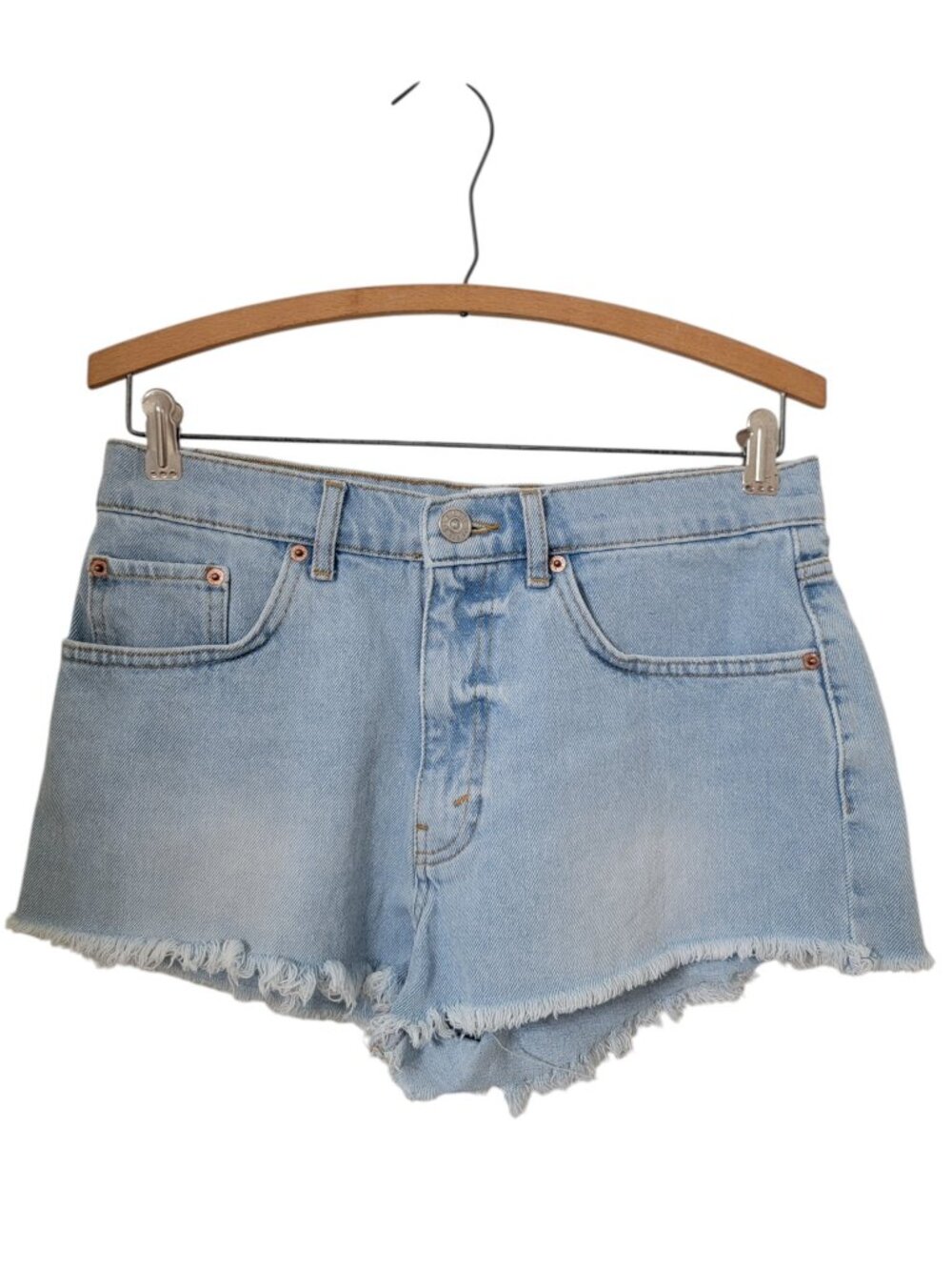 BDG Size 27 "Mid Rise Essential Short", Cutoff Style, Frayed Hem, Light Wash